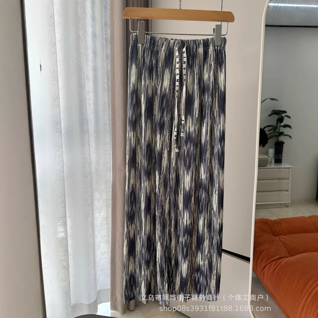 2025 nuevas mujeres de primavera y verano, pantalones anchos teñidos de seda de hielo, cintura alta, pantalones rectos sueltos, caída, todo fósforo, delgado