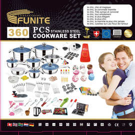 FUNITE 新款360PCS热销非洲不锈钢炊具套装锅Cookware Sets