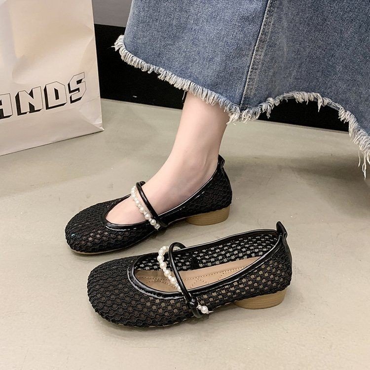Zapatos de tacón grueso de un solo pie, zapatos de mujer de verano 2026 nuevos zapatos de red de tacón bajo de estilo francés agujado image 3