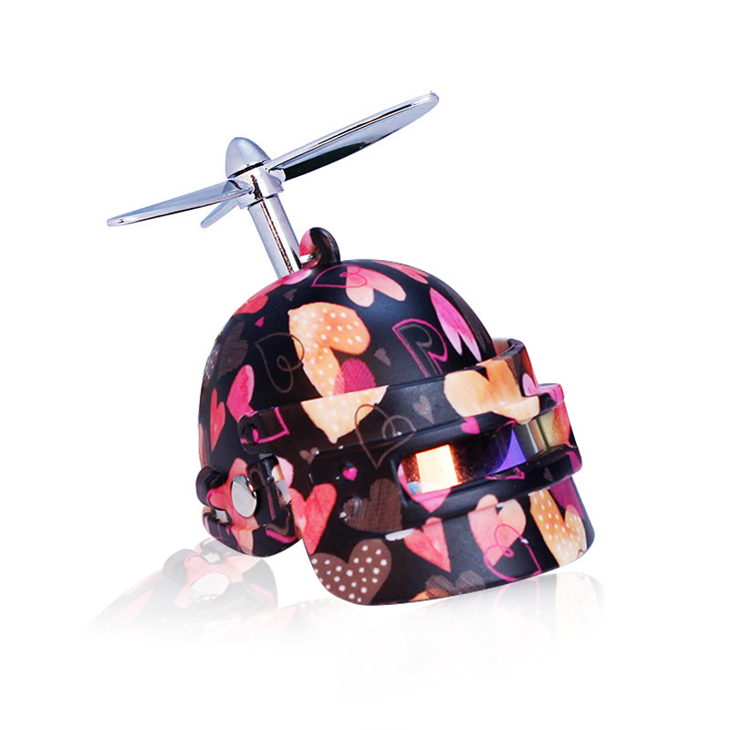 Three-level head bamboo dragonfly helmet broken wind duck key chain pendant game eating chicken bicycle ornaments safety helmet accessories