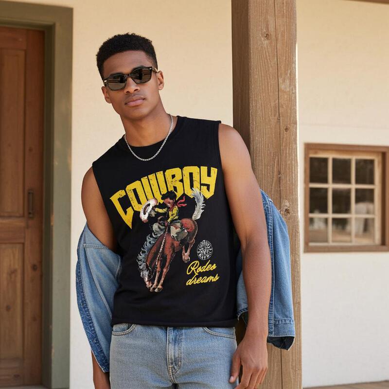 European Size Pure Cotton Men's Denim Equestrian Dream Casual Sleeveless Vest Men's Vest Short Sleeve