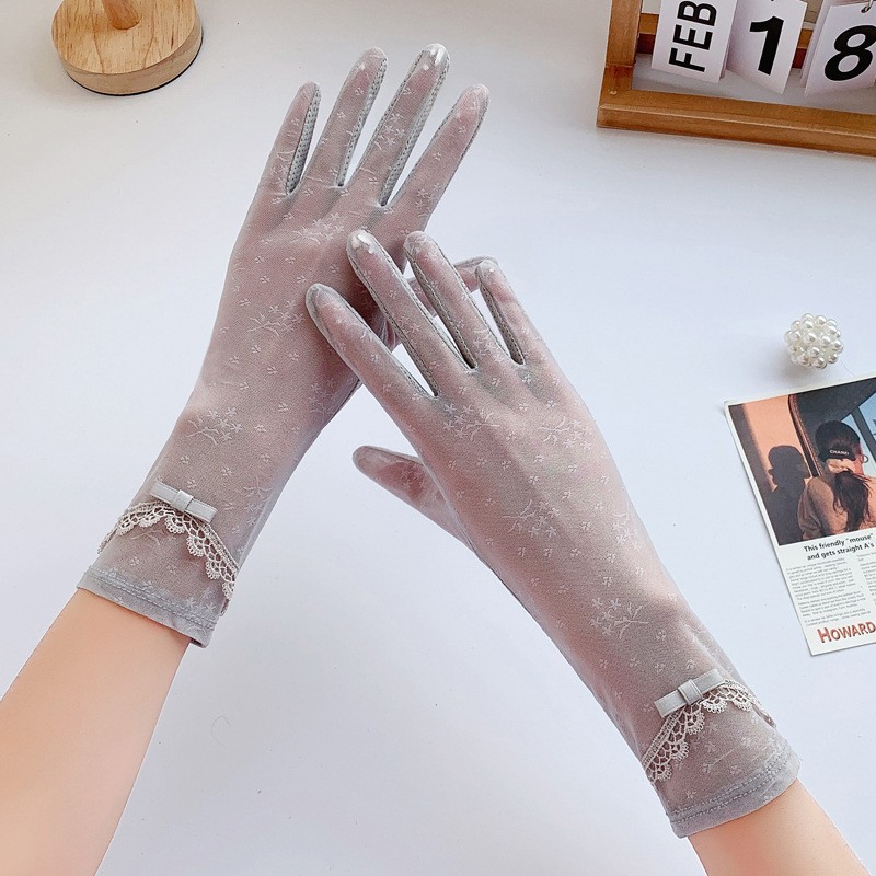 Guantes de protección solar para mujer guantes de pantalla táctil de encaje de media longitud de seda de hielo antideslizante para conducir
