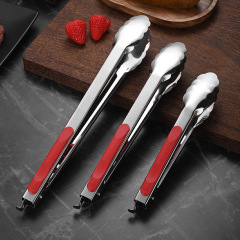 Stainless steel red handle clip non-magnetic clip handle food tongs barbecue tongs kitchen bread tongs self-service meat tongs