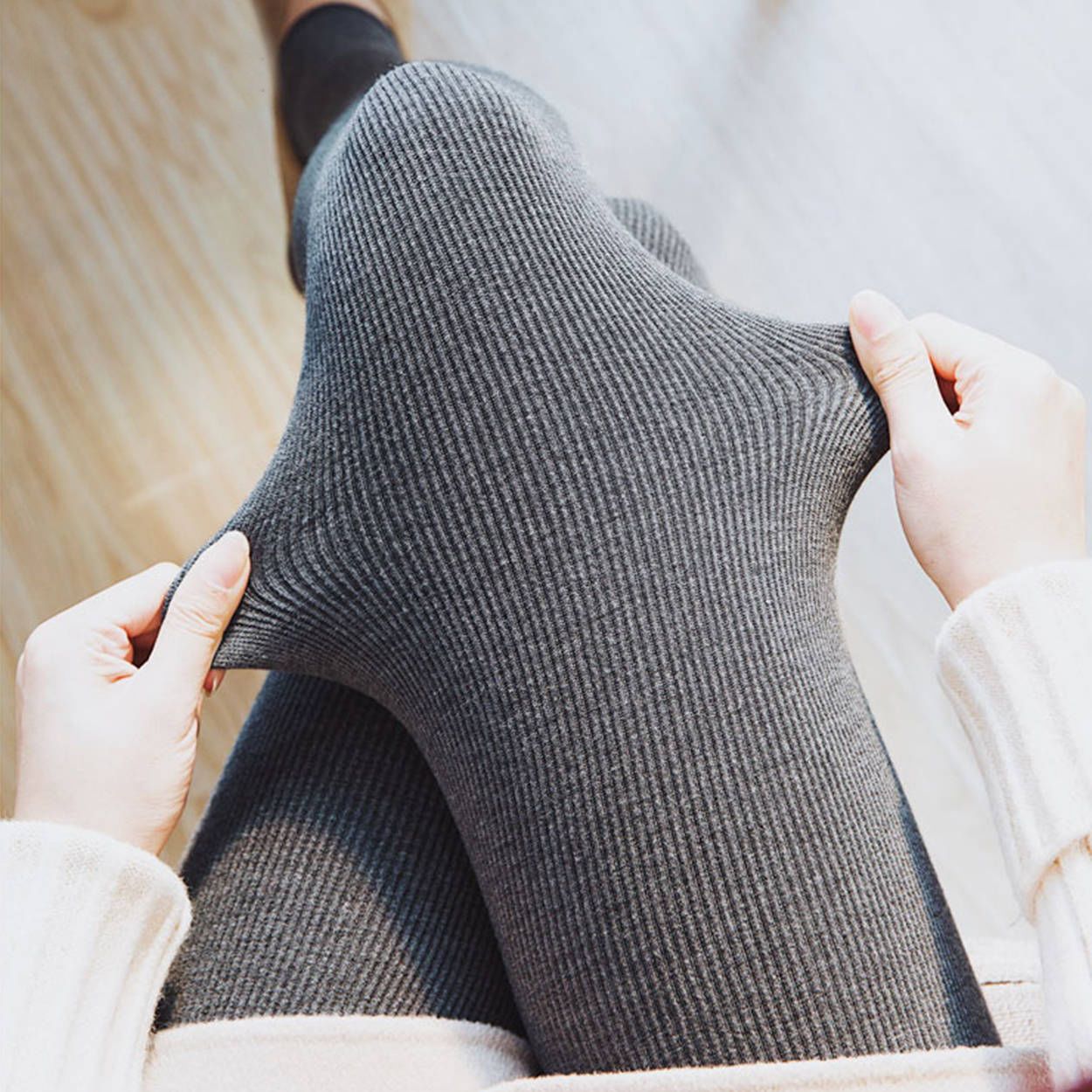 秋冬季加绒加厚打底裤女高腰外穿竖条螺纹显瘦韩版学生保暖一体裤