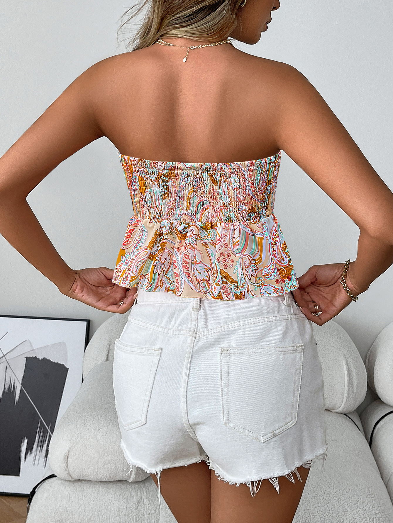 Women's Sexy Halter Top - Sleeveless Smocked Waist Floral Print Bustier Crop Top (S-Xl) - Summer Beach & Club Wear In Red/Nude/Blue_ecoleips.com