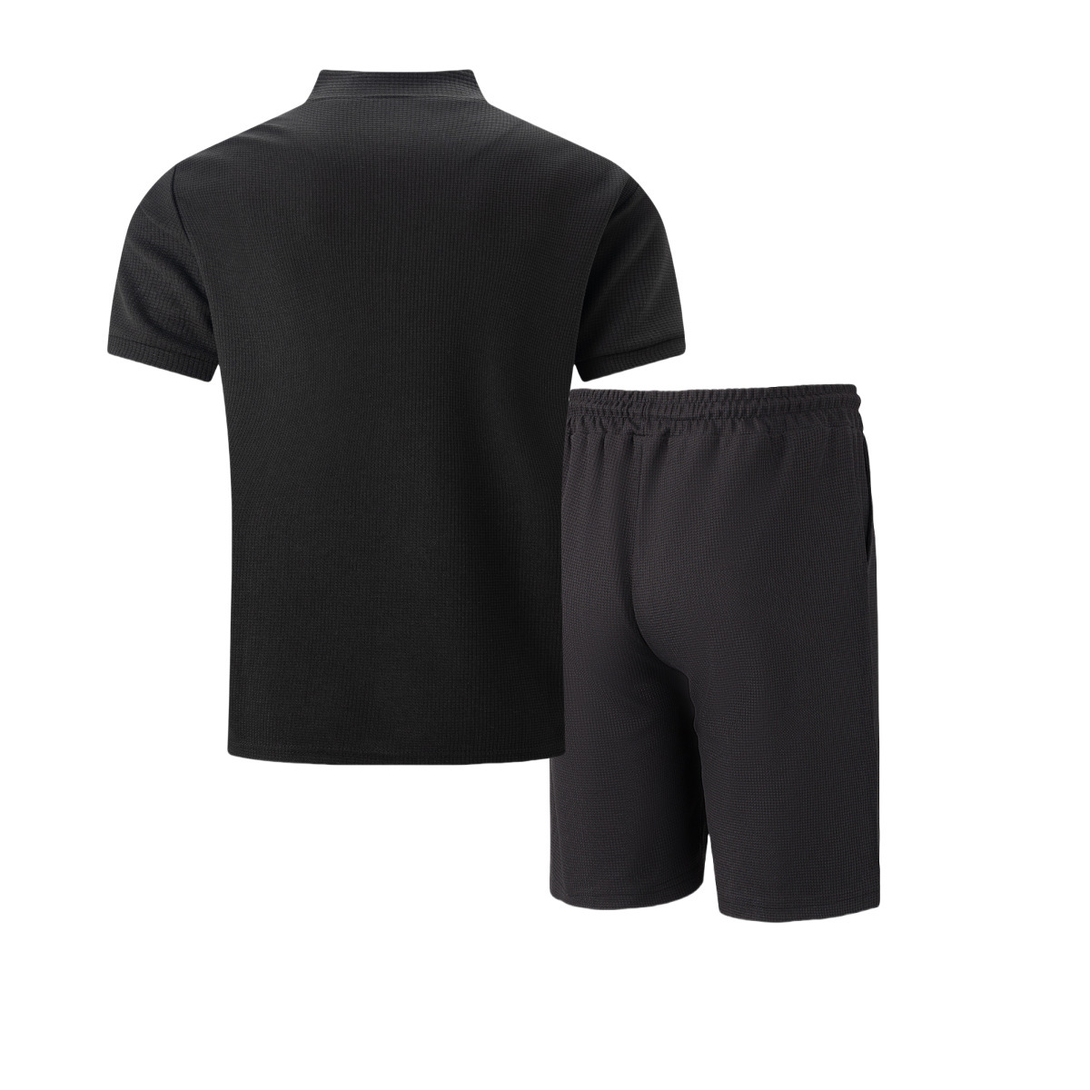 Men's Waffle Stand Collar Zip Set Casual Breathable Short Sleeve_voghion.com