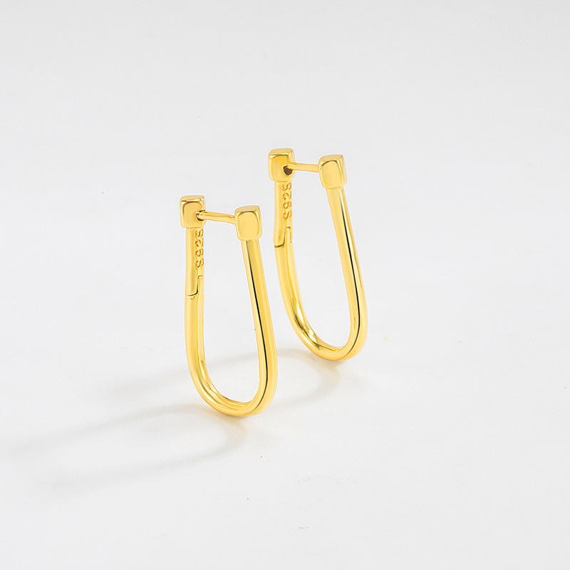 Casual, Travel, Shopping Occasion 925 Sterling Silver Material 1 Pair 18K Gold Plated Silver Plated 925 Sterling Silver U Shape Earrings Ear Studs Ear Hook