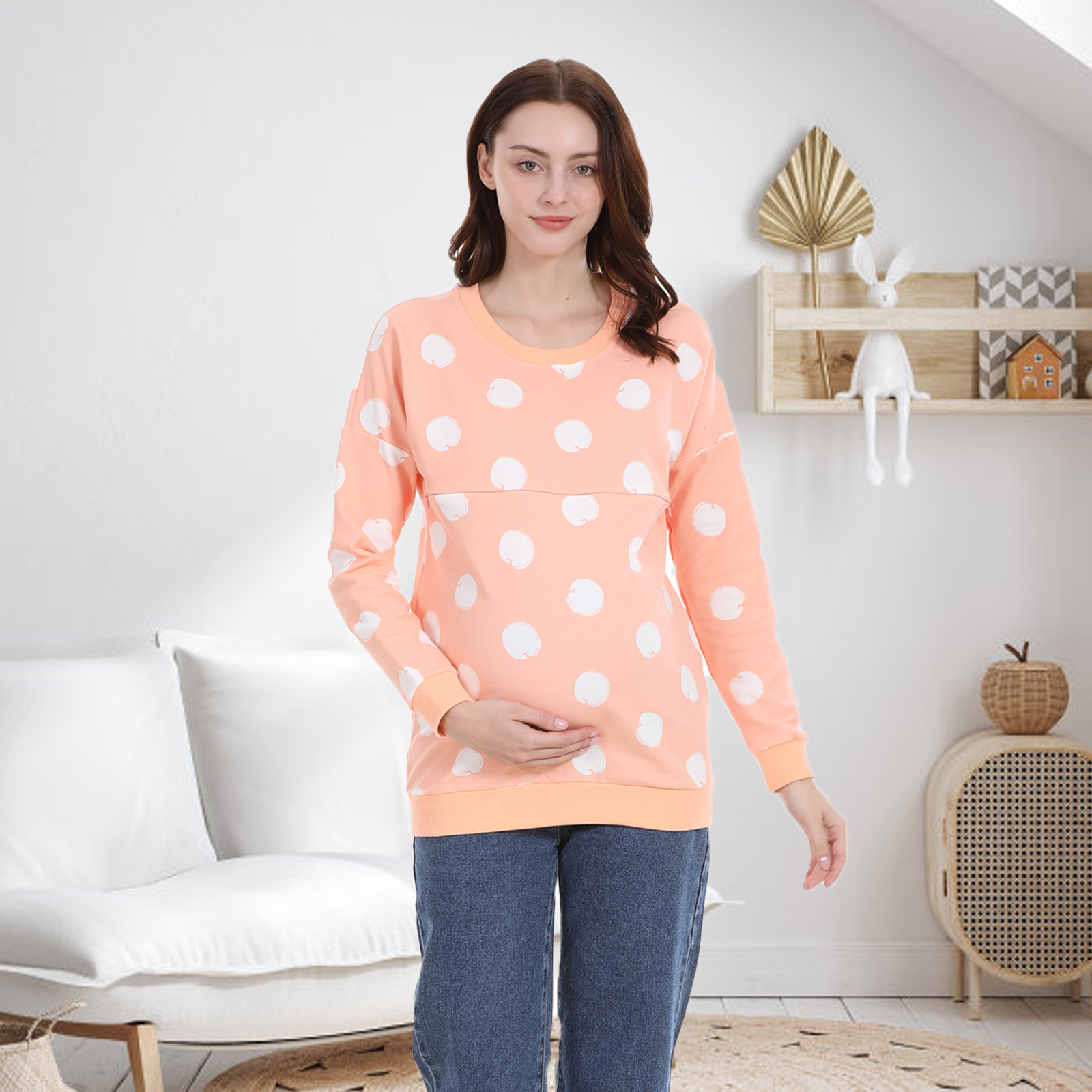 Versatile Cotton Maternity Nursing Sweatshirt For Postpartum Wear_voghion.com