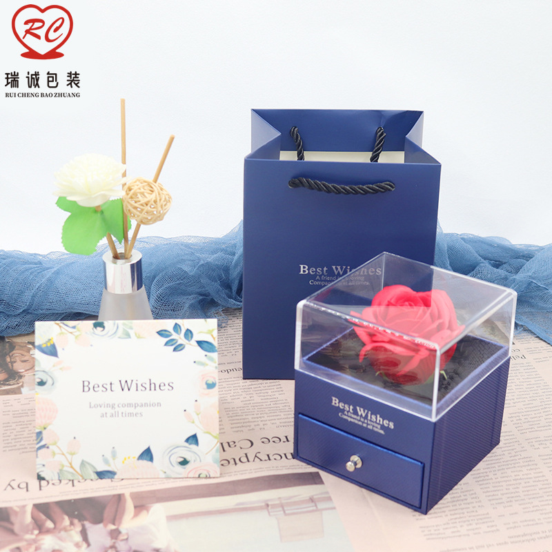 圣诞节包装盒 透明盒 抽屉礼盒 吊坠盒 项链耳钉盒 宝蓝色首饰盒