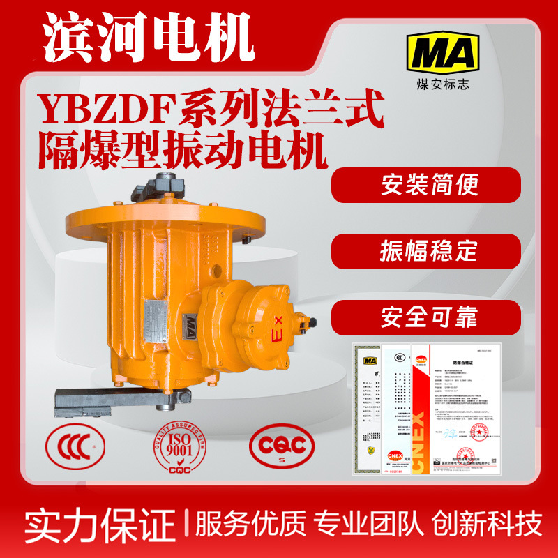 滨河YBZDF-20-6六极法兰式防爆振动电机IP65立式安装旋振筛激振源