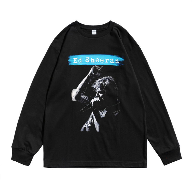 Singer Edward Eddie Sheeran Sheeran Yellow Boss Printed Pure Cotton Loose Long-sleeved T-shirt Trendy for Men and Women