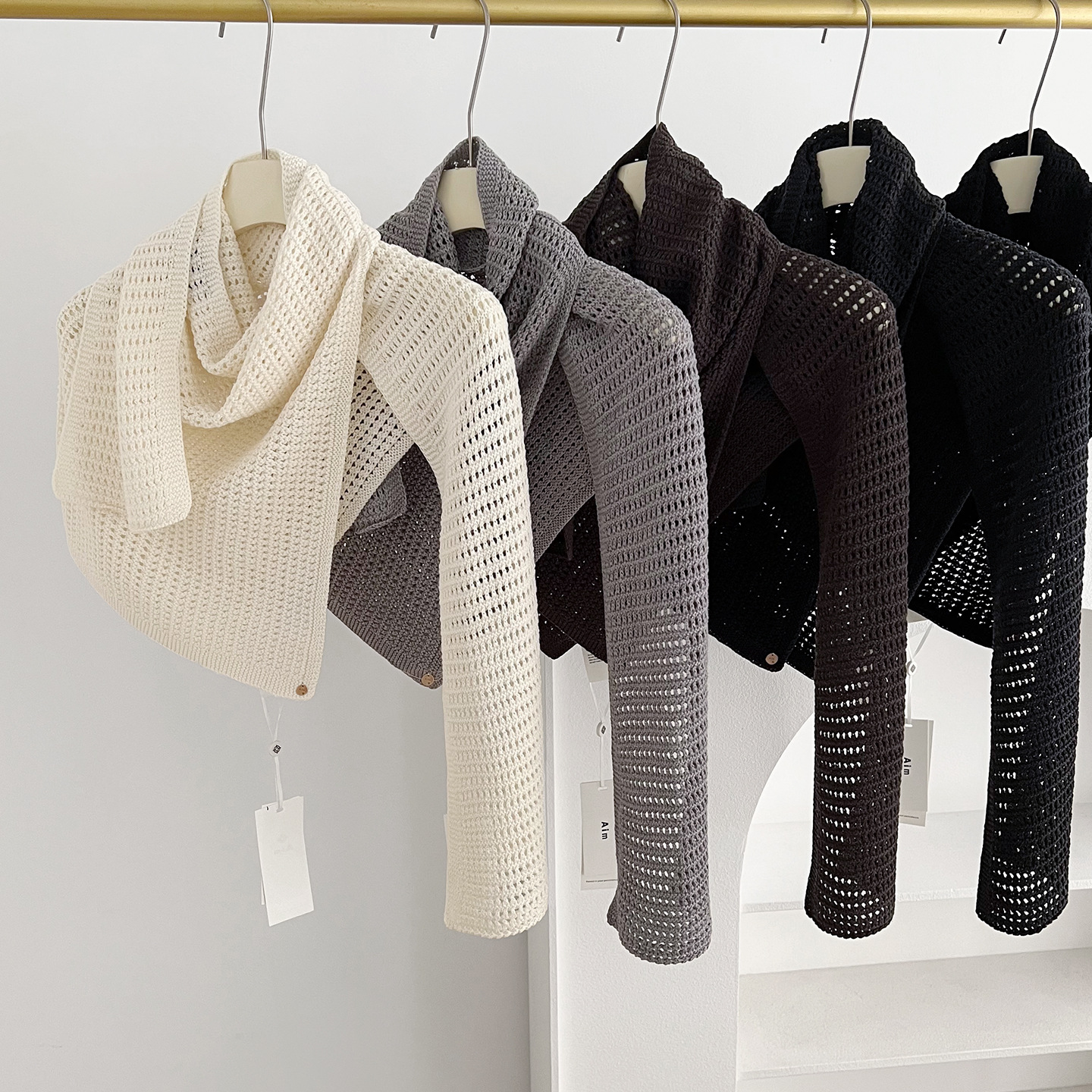 Korean-style high-end wool knitted hollow-out scarf, shirt shawl for women, solid color versatile warm neck scarf for air-conditioned rooms