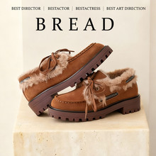 牛皮羊毛保暖小皮鞋女单鞋秋冬新款真皮系带粗中跟深口低帮单鞋女