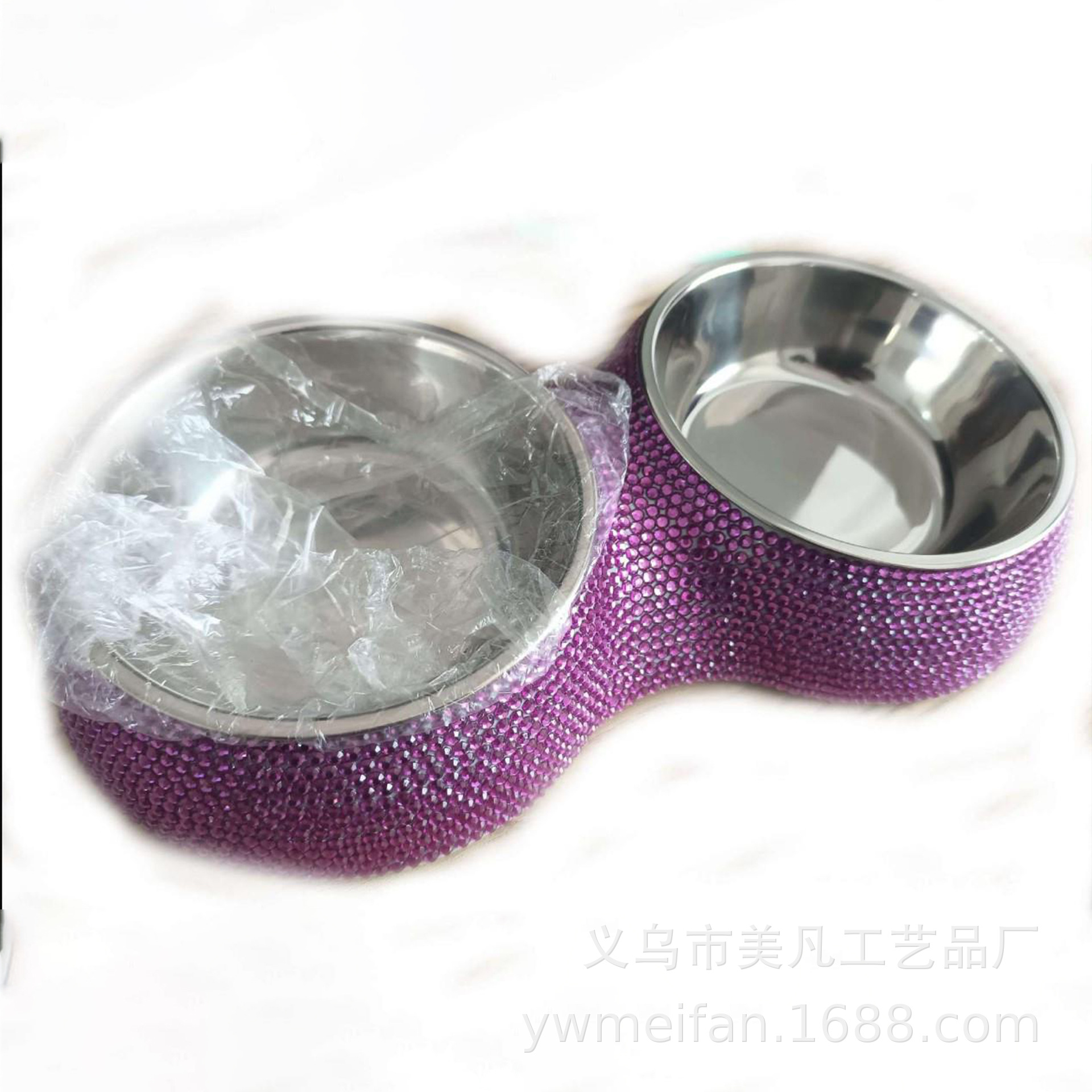 Tazón para mascotas de diamante transfronterizo de acero inoxidable extraíble de doble capa tazón de comida para mascotas