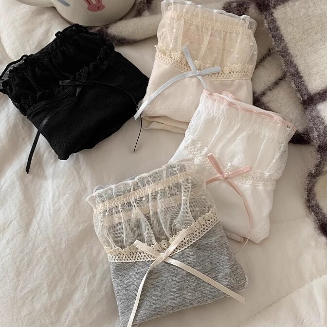 甜甜软糯~少女感蕾丝纯棉内裤女舒适风抗菌棉裆高弹不勒腿三角裤|undefined
