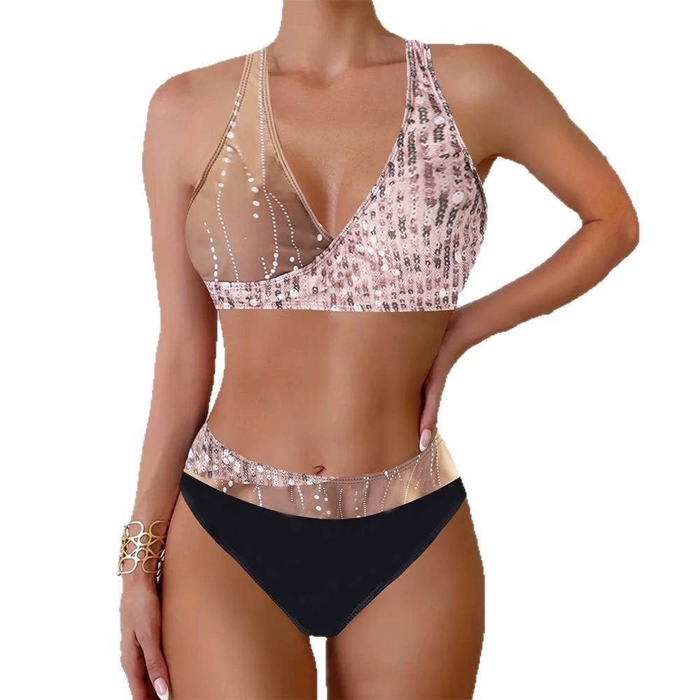 Split swimwear, plus size, European style, high waist
