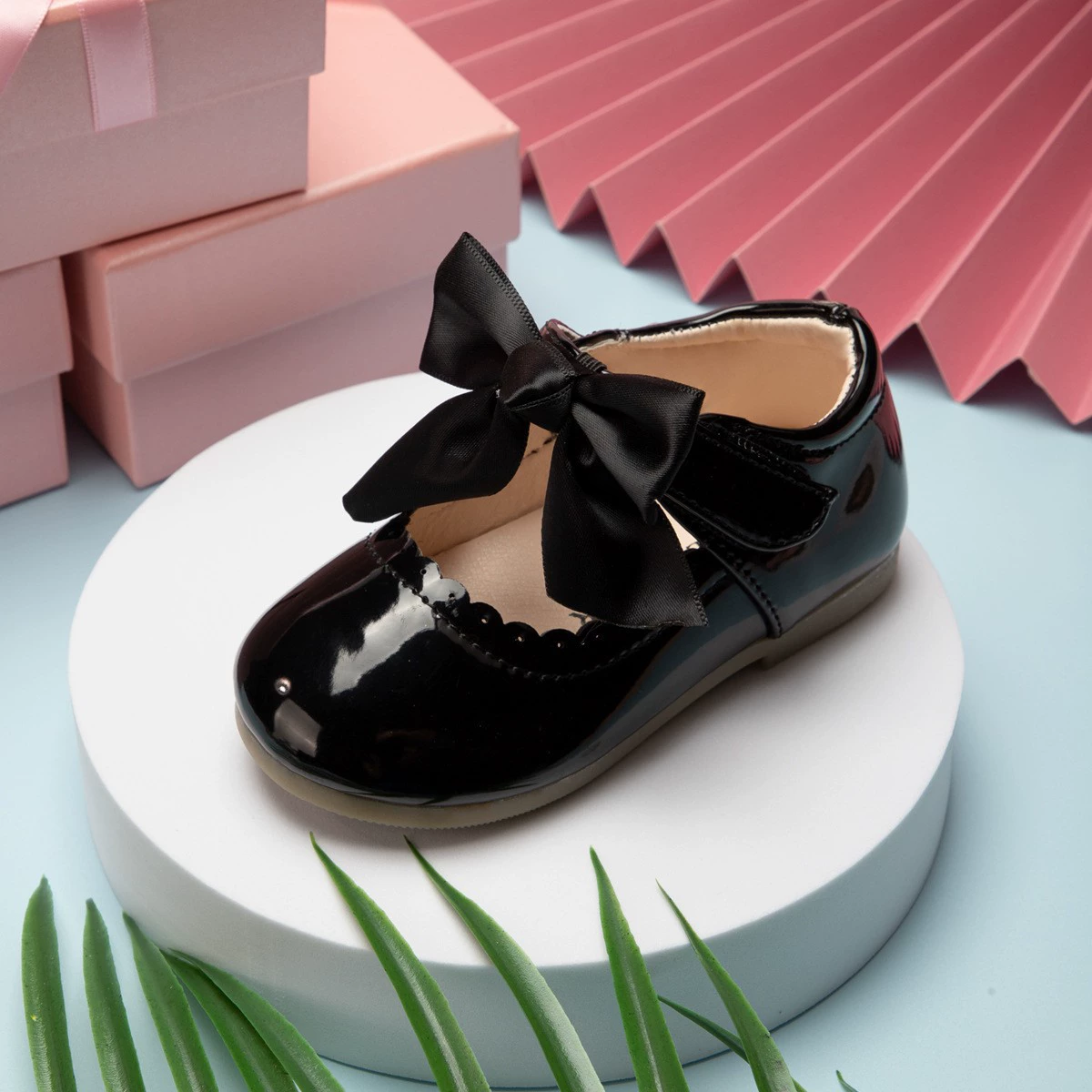 Shoes with bow, children's non-slip footwear for princess for leather shoes for early age, soft sole