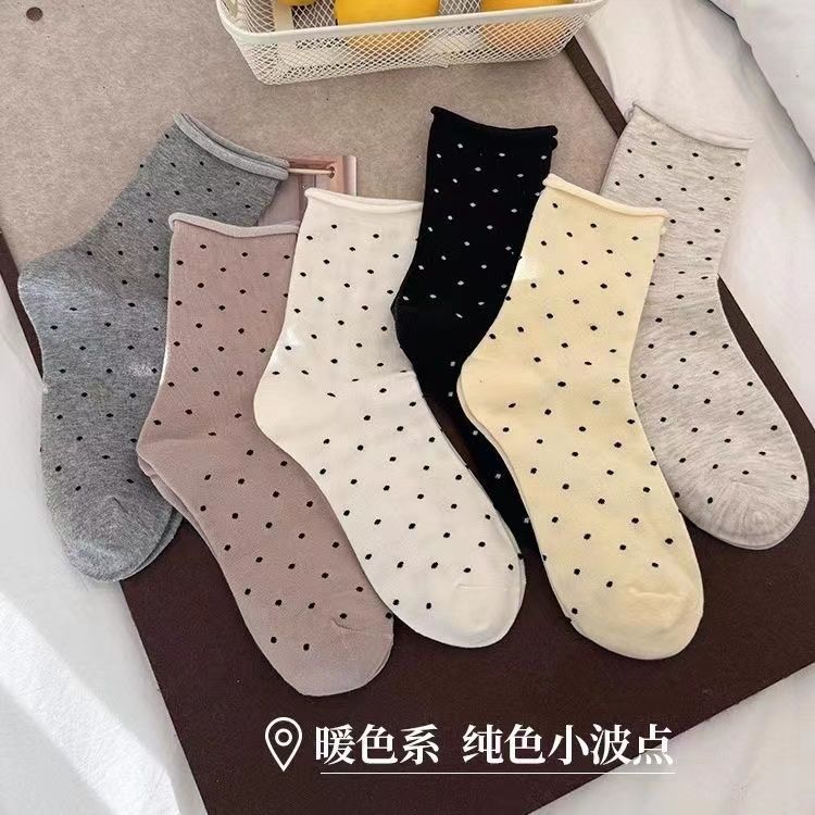 波点袜子女短袜透气舒适柔软吸汗百搭棉袜可爱风日常穿搭中筒袜|undefined