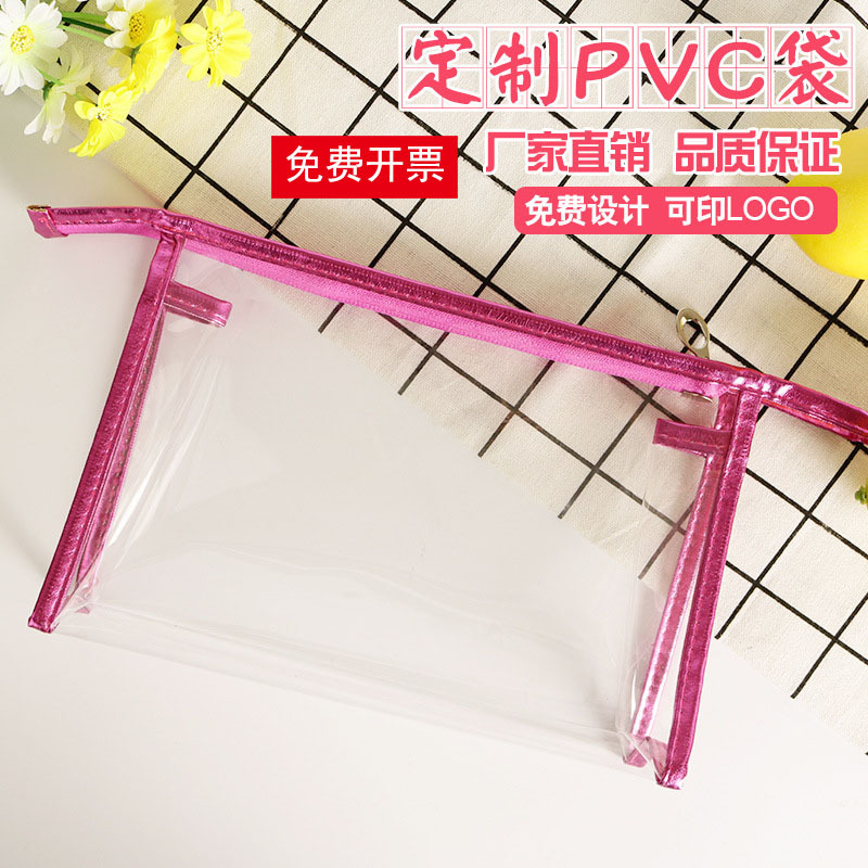 Bolsa de almacenamiento de cosméticos de PVC en stock bolsa de cremallera de plástico impermeable al por mayor bolsa de lavado portátil transparente impreso LOGO