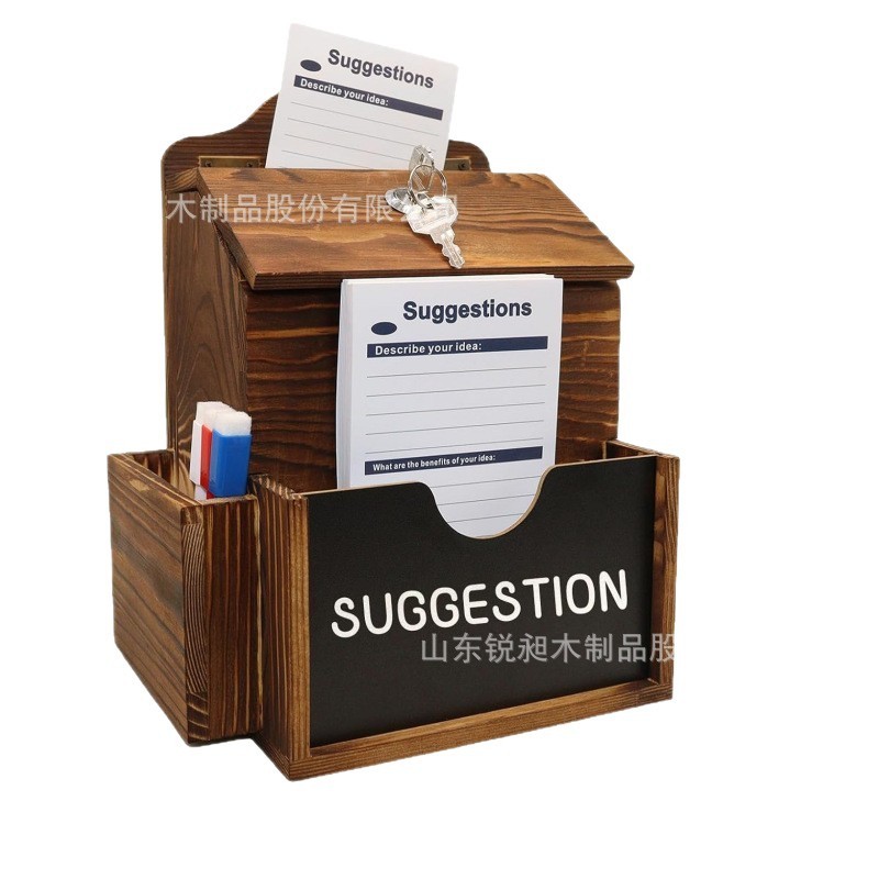 跨境木制信件箱笔筒带锁壁挂式意见箱墙壁装饰实木信箱邮件募捐箱|undefined