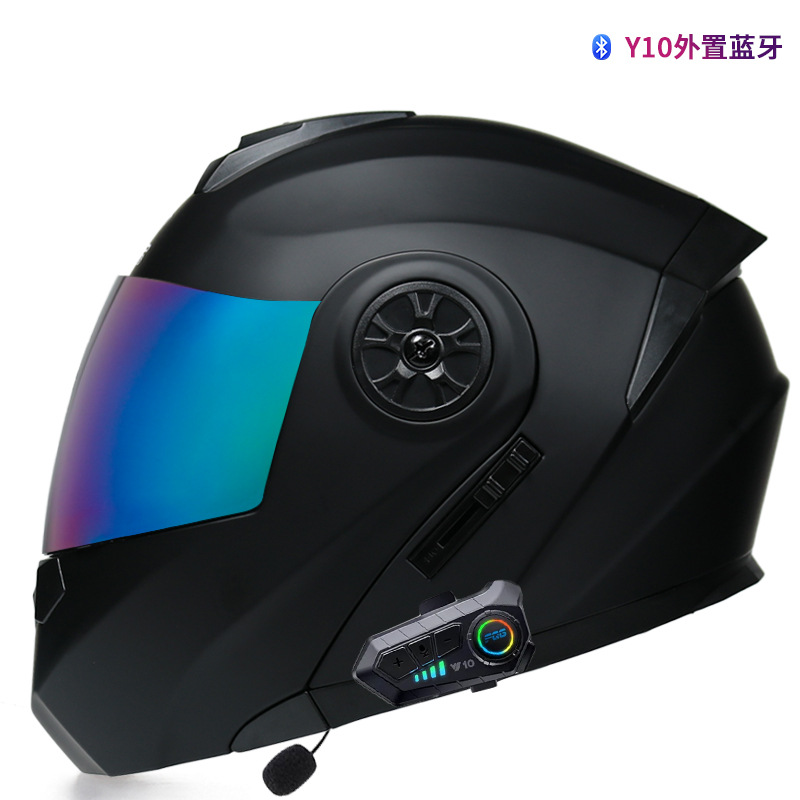 Orz casco no motocicleta casco completo hombres y mujeres de doble lente coche eléctrico Bluetooth expuesto medio casco Otoño e Invierno casco Four Seasons