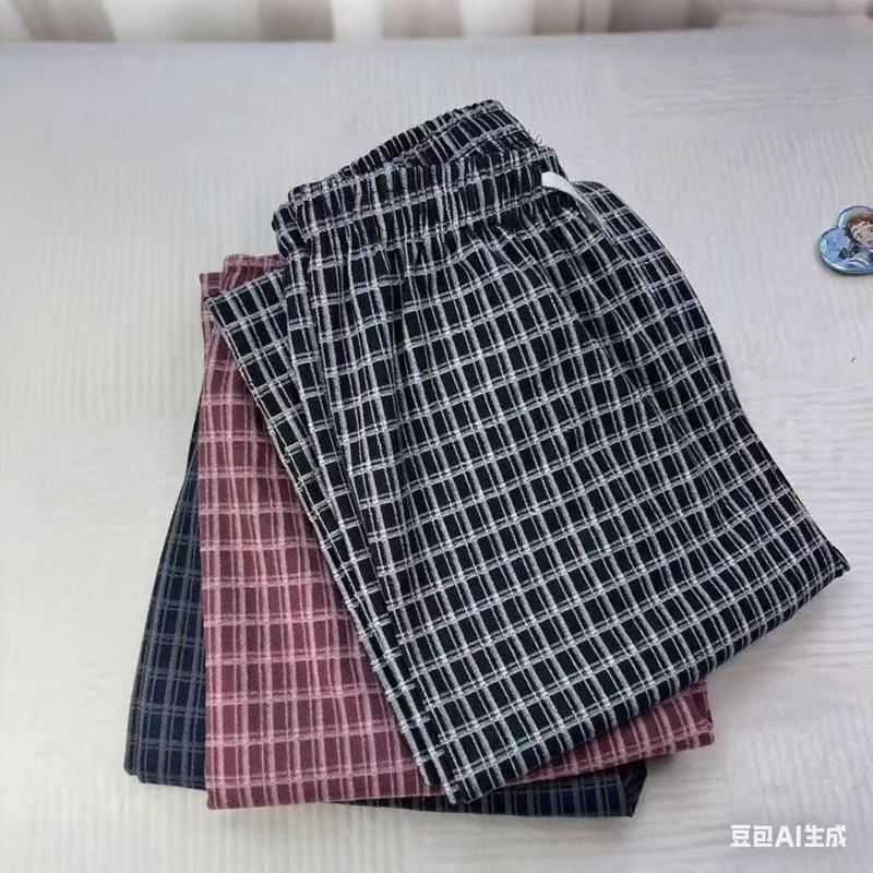 秋冬加厚双面磨毛家居裤韩版宽松休闲裤子可外穿遛弯裤子格子睡裤|undefined