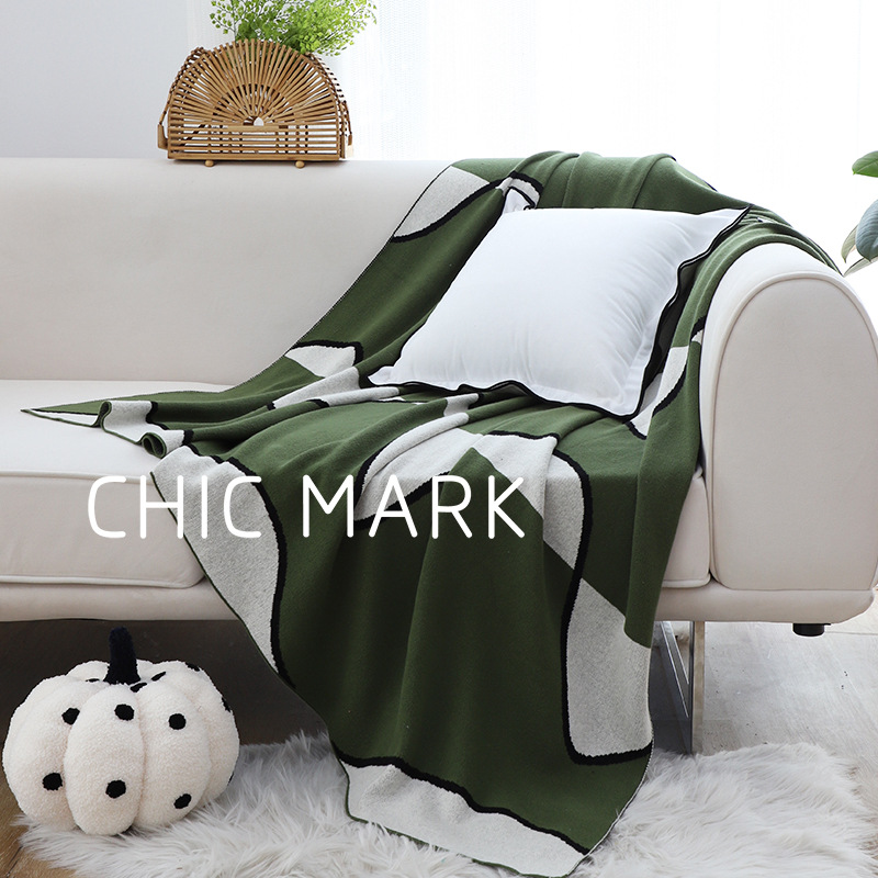 Nordic-style original hand-drawn line pure cotton knit throw rug living room sofa rug minimalist blanket bedroom throw tail rug bed end throw
