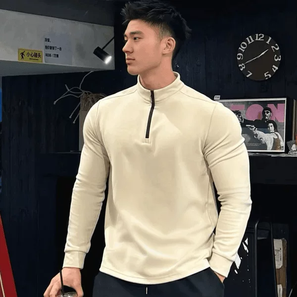 Men's Autumn and Winter Thermal Insulation 280g Double-Sided Velvet Stand-Up Collar Zipper Pure Color Sports Business Fashion Casual Base Layer