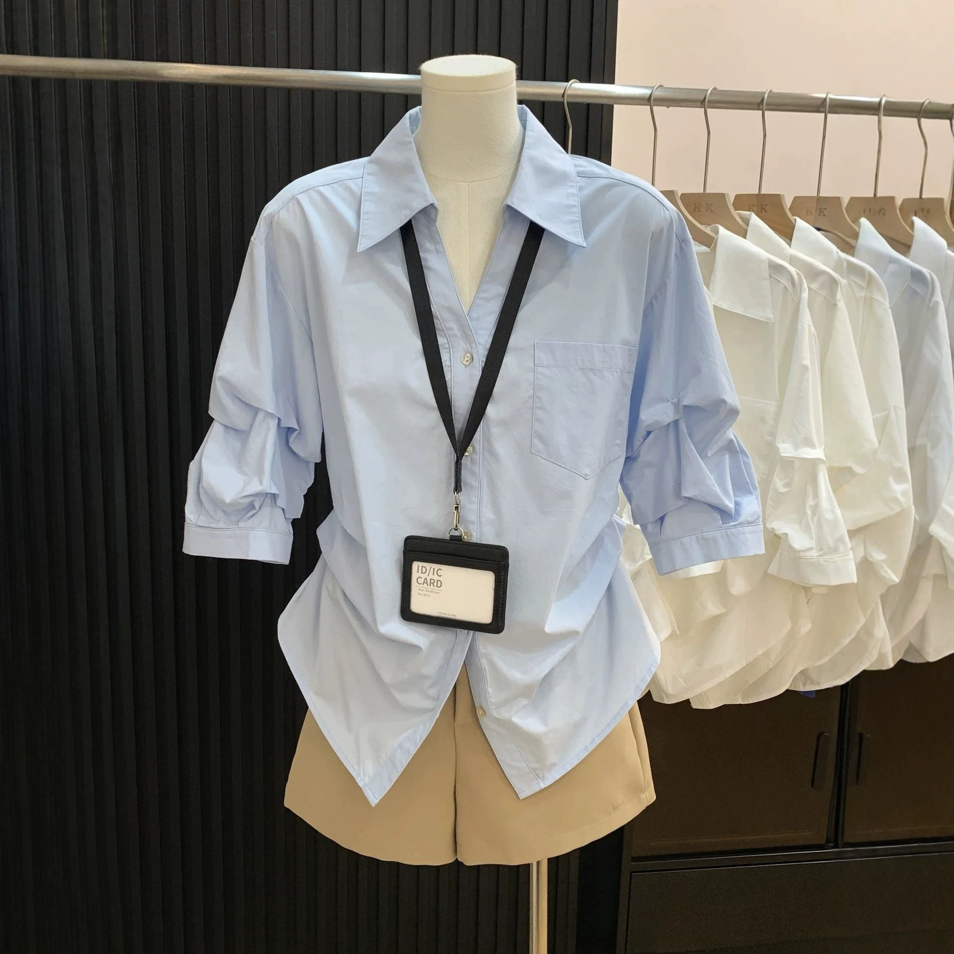 Korean Style Loose Casual Shirt for Women, New Spring and Summer Style, Waist-Cinching, Slimming, Elegant Lapel Top, Versatile Long-Sleeved Shirt