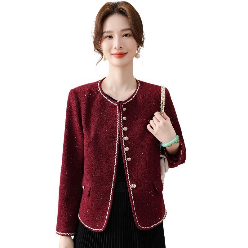 Middle-aged and Elderly Chanel Style Coat Women's Spring 2025 New Western Style Wool Short Top for Small Mother
