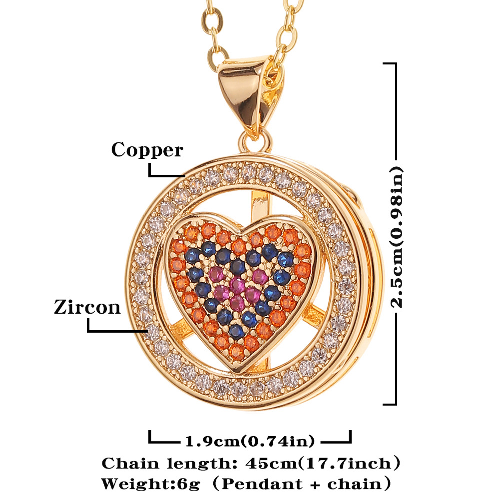 new rotatable heart-shaped smiley pendant copper inlaid zircon necklace