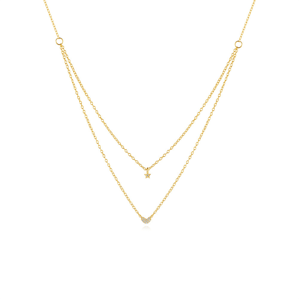 Inlay Design Simple Style, Shiny Style 925 Sterling Silver Zircon Cable Chain Inlay Star Heart Shape Necklace