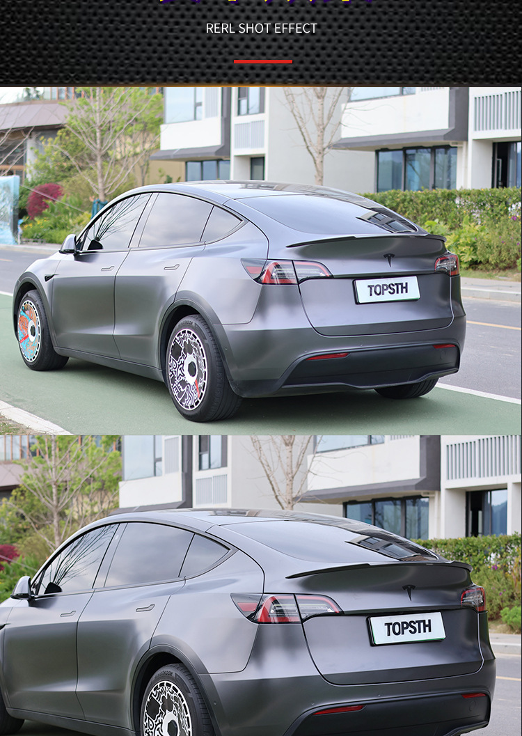 Suitable for Tesla model y real carbon fiber tail without drilling modification fixed wind wing blade pressure tail