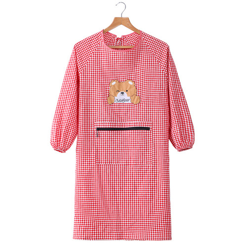 Korean-style fashionable pure cotton long-sleeved apron, adult unisex colorful cotton cover-up, kitchen thick waterproof extended reverse dress