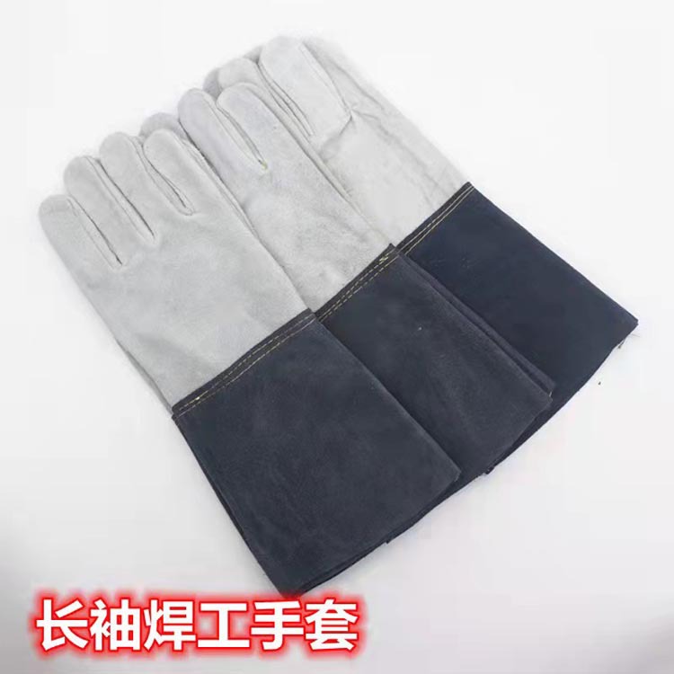 厂家 加长翻绒帆布电焊手套 焊工隔热防烫加长手套批发现货