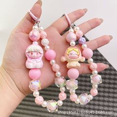 かわいいアニメの携帯電話のチェーンの手作りの数珠の携帯電話の掛け縄の手首の金のキーホルダーの掛け縄のイヤホンバッグの掛け飾り
