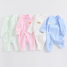 新生婴儿衣服系带连体衣棉春秋网红哈衣爬服初生宝宝幼儿和尚服