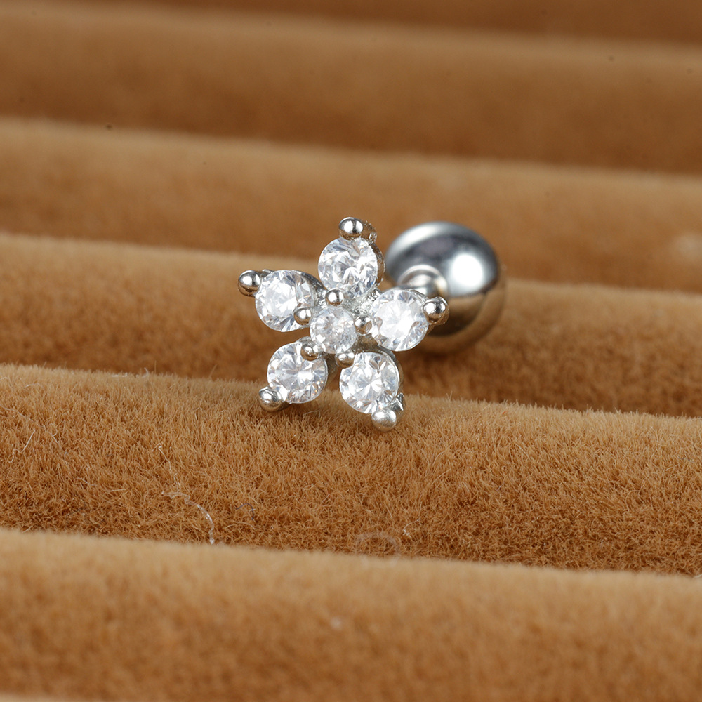 1 Piece Sweet Shiny Flower Plating Inlay Stainless Steel Zircon Ear Studs display picture 6
