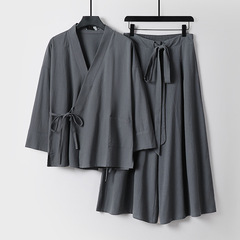 大きいサイズのメンズ夏中国風リネンスーツ綿とリネン半袖夏服中国風七分袖メンズツーピーススーツ