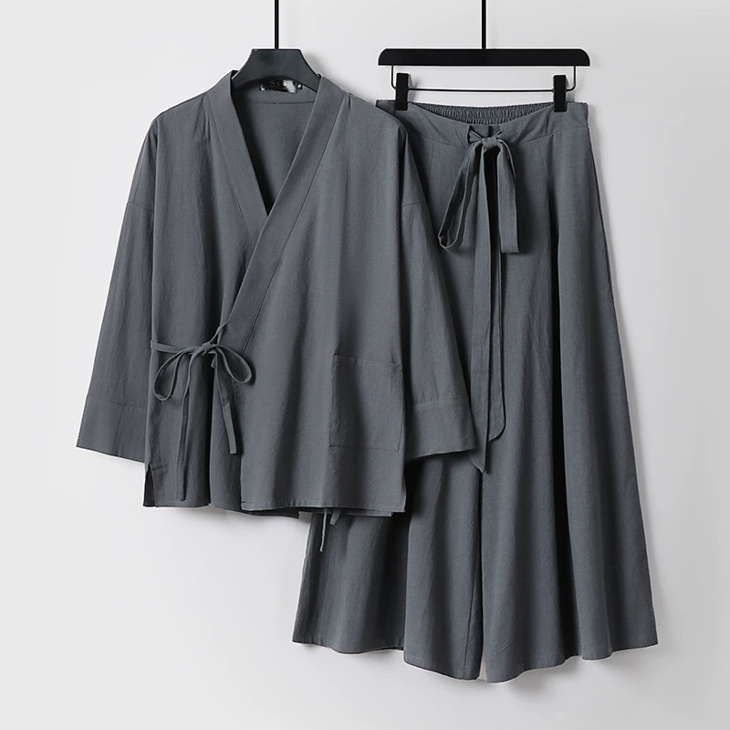 Мужской летний льняной костюм больших размеров в китайском стиле, хлопковая и льняная летняя одежда с короткими рукавами, мужской комплект из двух предметов в китайском стиле с рукавом три четверти