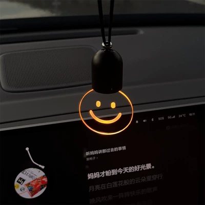 Rechargeable Car Hanging Ornament Acrylic Retro Light Bulb Car Interior Decoration Automatic Lighting Creative Gift New Model (Car hanging) - smiley-face-style