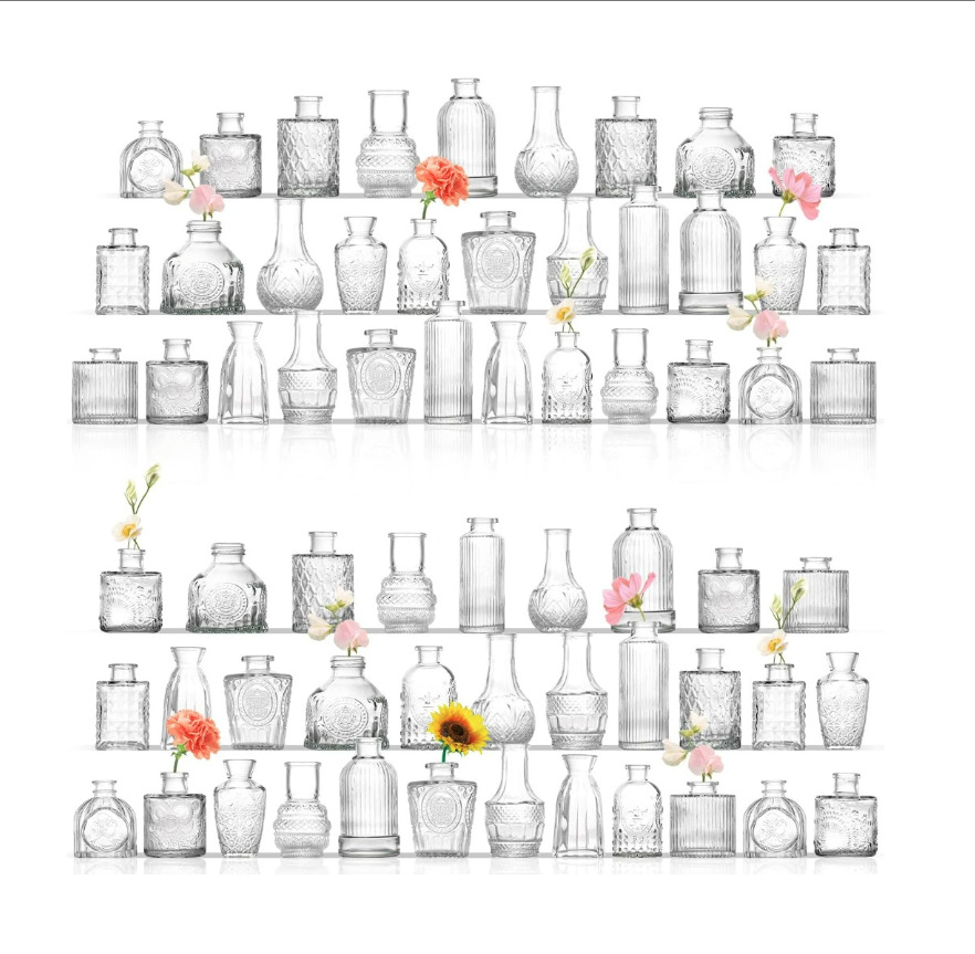 Transparent glass vases for decorating dining tables, home