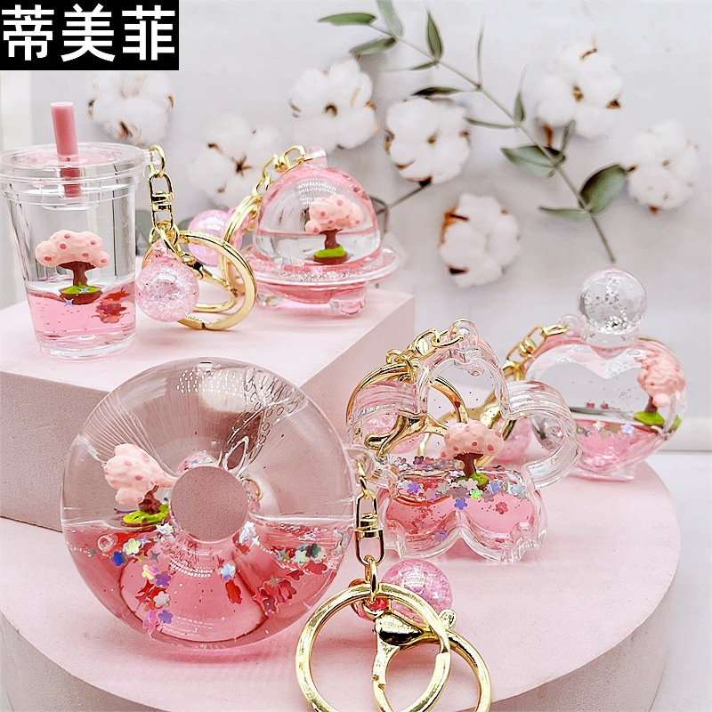Cyber Celebrant Acrylic Liquid Cartoon Girl's Heart Cherry Blossom Diary Cherry Blossom Tree Oil-in Sand Bottle Keychain Pendant Chain Cyber Celebrant Acrylic Liquid Cartoon Girl's Heart Cherry Blossom Diary Cherry Blossom Tree Oil-in Sand Bottle Keychain Pendant Chain
