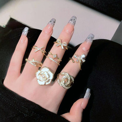 日韓輕奢金色系白滴油玫瑰開口戒指蝴蝶輕奢個性ins設計感指環潮