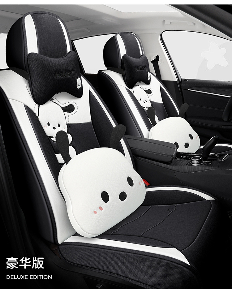 Car Seat Cushion, Universal for All Seasons, Full-Cover Linen Fabric Seat Cover, Cartoon Seat Cover, Fully Enclosed Seat Cushion, Seat Cover with Ventilation