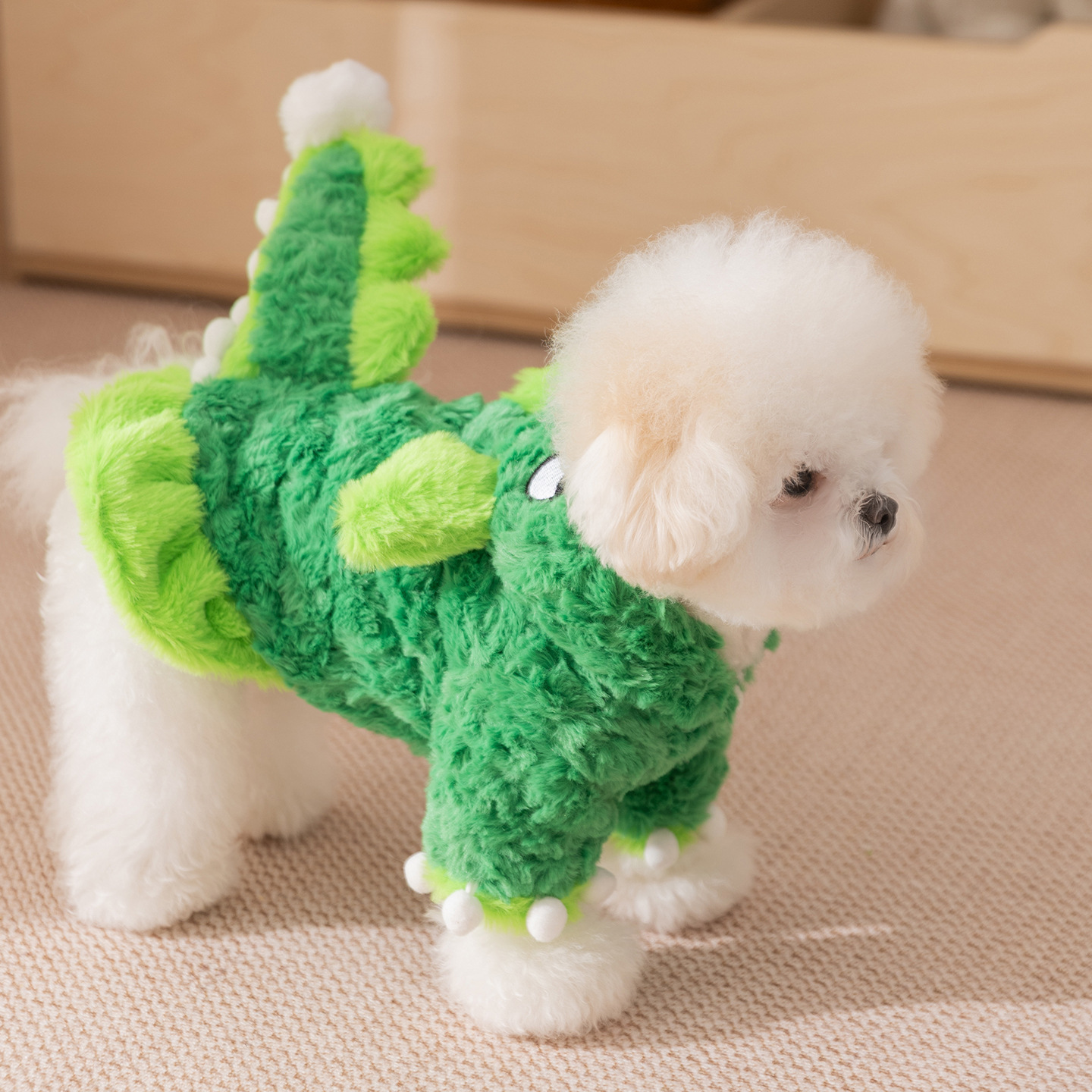 Otoño y invierno nuevo dinosaurio de pelo de conejo se transforma en ropa de terciopelo para mascotas perros gatos Halloween extraña ropa de mascotas de dos pies