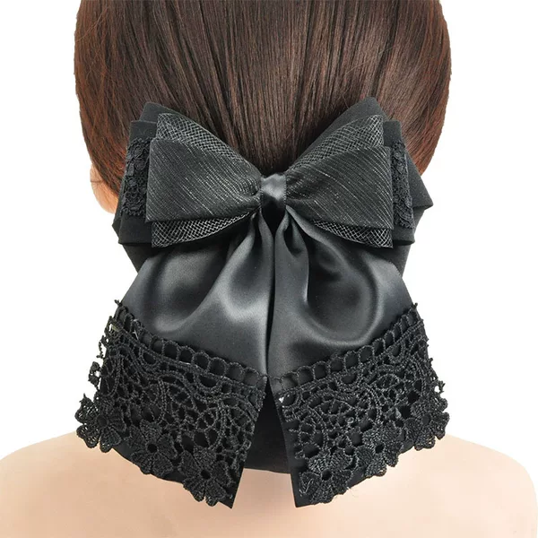 Cross-border black professional hair bow net pocket lace fabric back of the head clip does not leak hair cloth pocket head flower