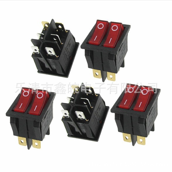 船型开关 KCD6 KCD6-201N 250V1 红色双路双联6脚2档翘板