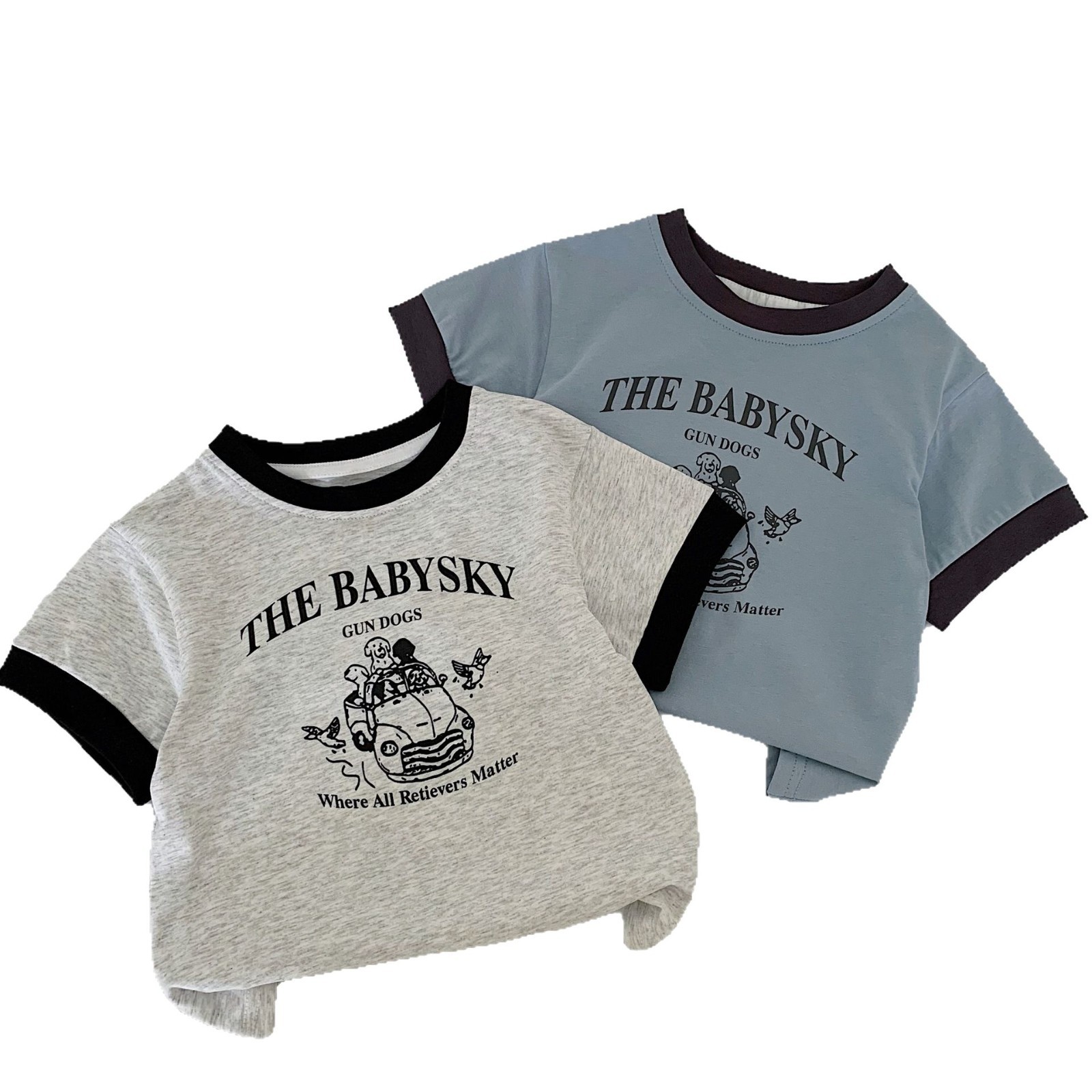 Maibao niños verano manga corta 2025 nuevo estilo coreano niños dibujos animados de algodón puro estilo occidental top niños verano al por mayor