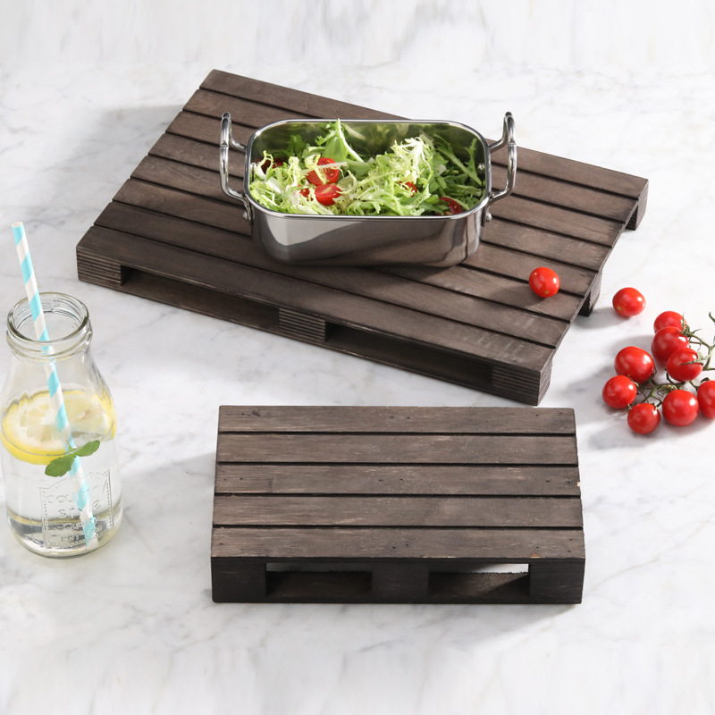Hotel restaurant carbonized wood tray plate display rack, elegant dish coaster tray, Western cuisine plate coaster